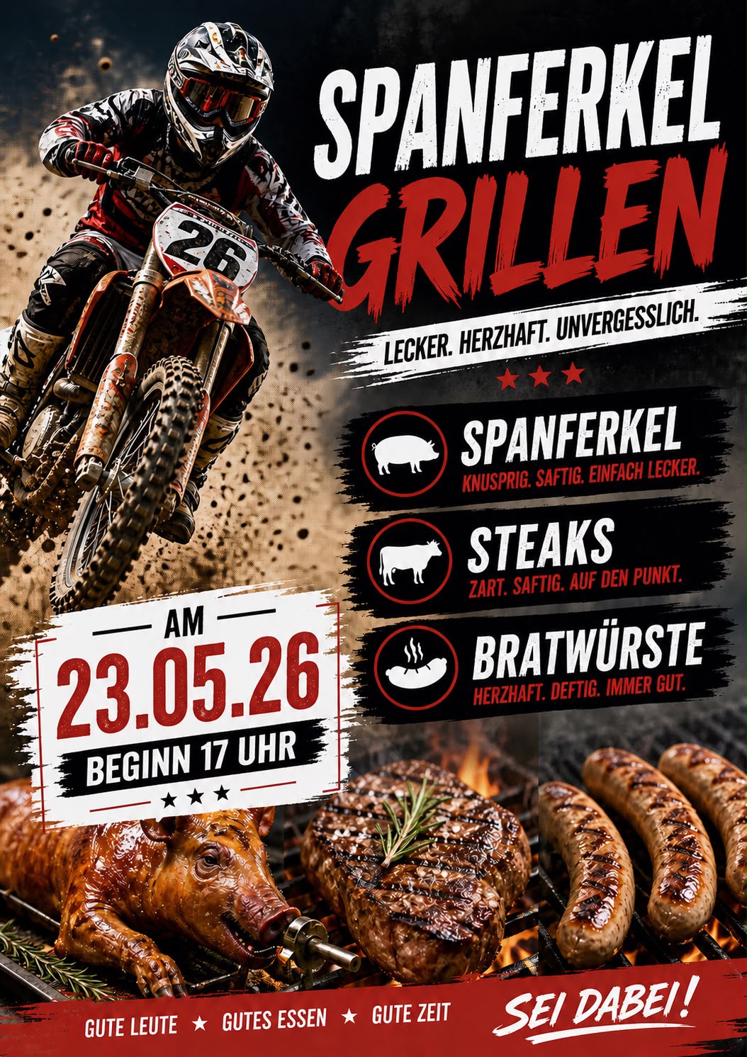 Plakat Spanferkel-Grillen am 23.05.2026 ab 17 Uhr
